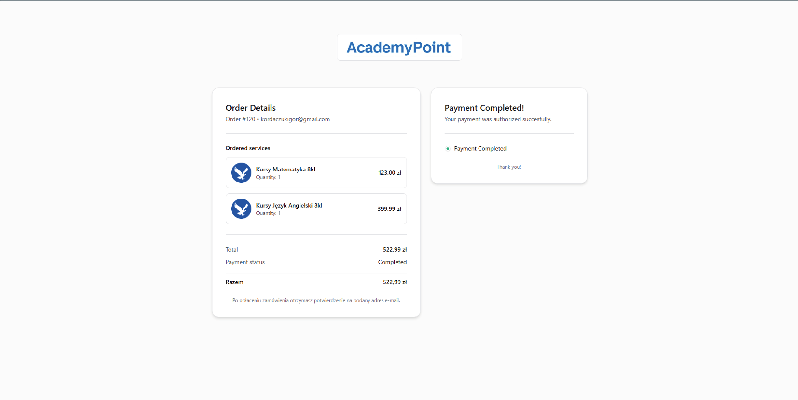 Payment screen